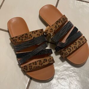 Black Shimmer & Cheetah print sandals